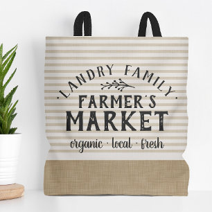 Beige Stripes Custom Farmer's Market Tote Bag