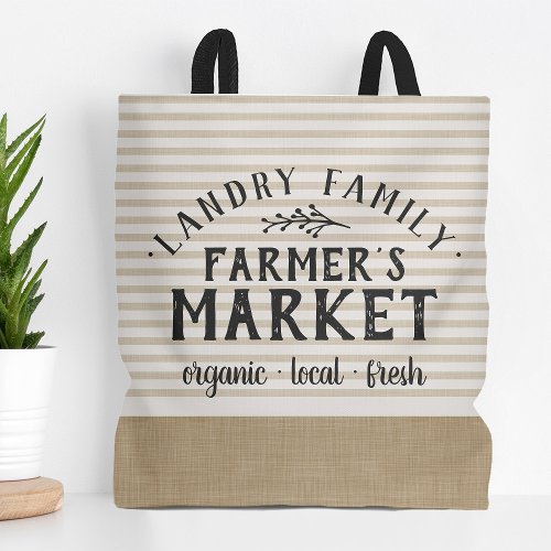 Beige Stripes Custom Farmers Market Tote Bag