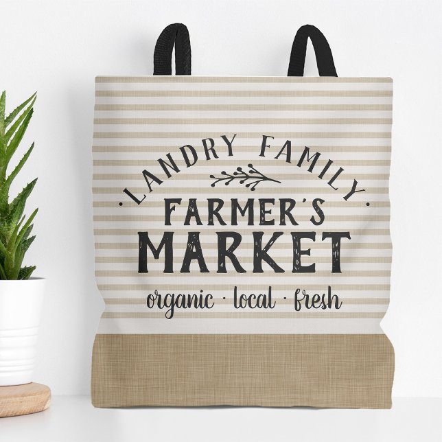 Beige Stripes Custom Farmer's Market Tote Bag (Creator Uploaded)