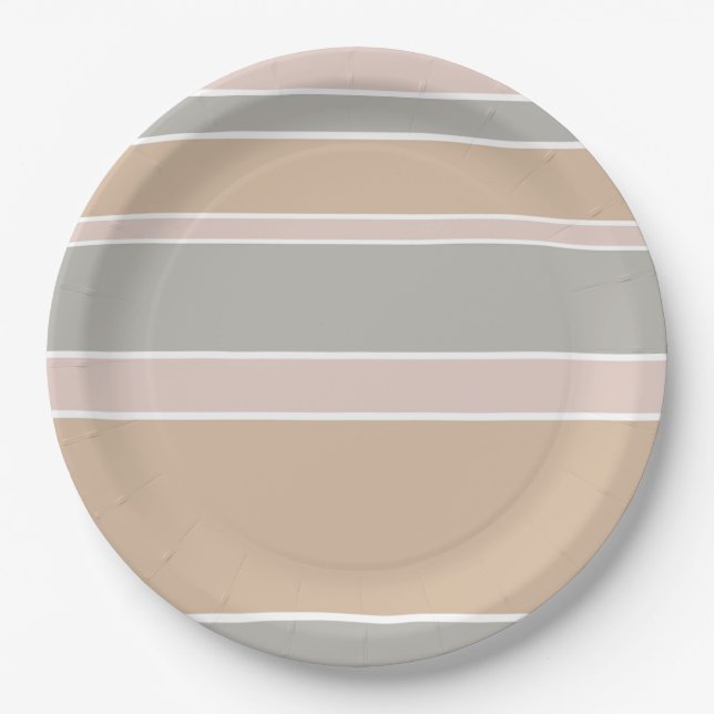 Beige stripes paper plates (Front)