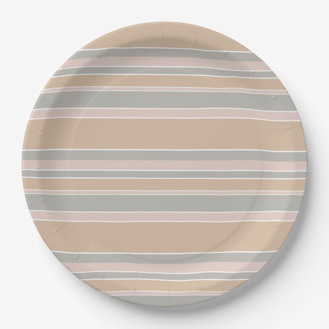 Beige stripes paper plates (Front)