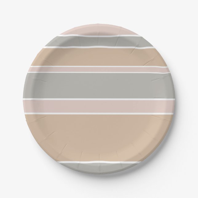 Beige stripes paper plates (Front)