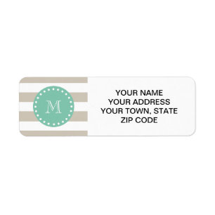 Beige Stripes Pattern, Mint Green Monogram Label