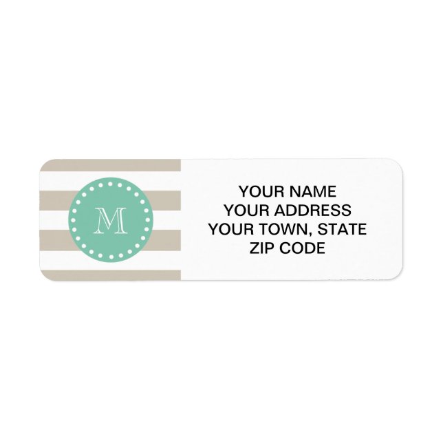 Beige Stripes Pattern, Mint Green Monogram Label (Front)