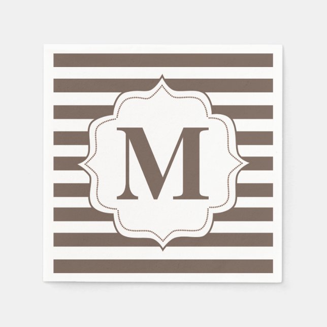 Beige Stripes Personalized Monogram Napkins (Front)