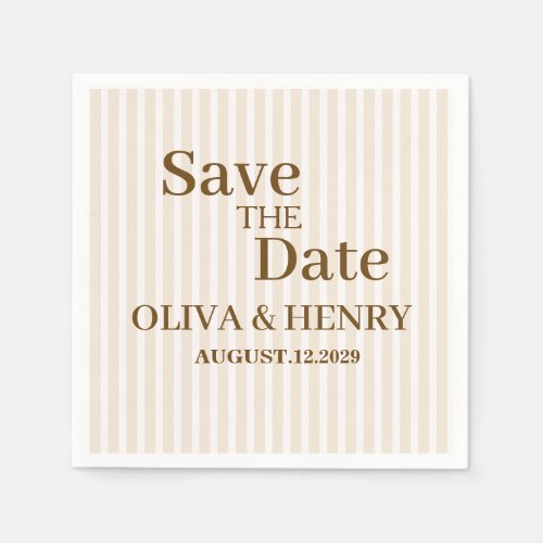BEIGE STRIPES STYLISH SIMPLE SCRIPT SAVE THE DATE NAPKINS