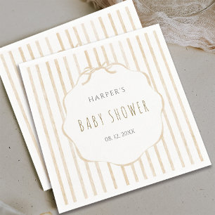 Beige Stripes with Scalloped Frame Baby Shower Napkins
