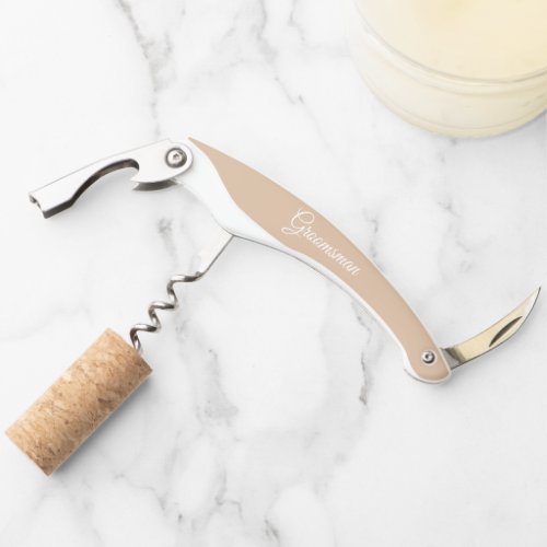 Beige Stylized Groomsman Name Waiters Corkscrew