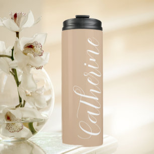 Beige Stylized Name Wedding Bridesmaid Thermal Tumbler