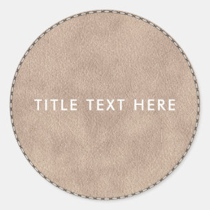 Beige Suede Leather Texture & Stitching Classic Round Sticker