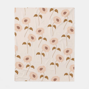 Beige Sunflower Tropical Floral Botanical Spring Fleece Blanket