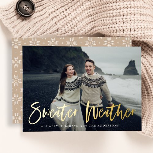 Beige Sweater Weather Photo Foil Holiday Card