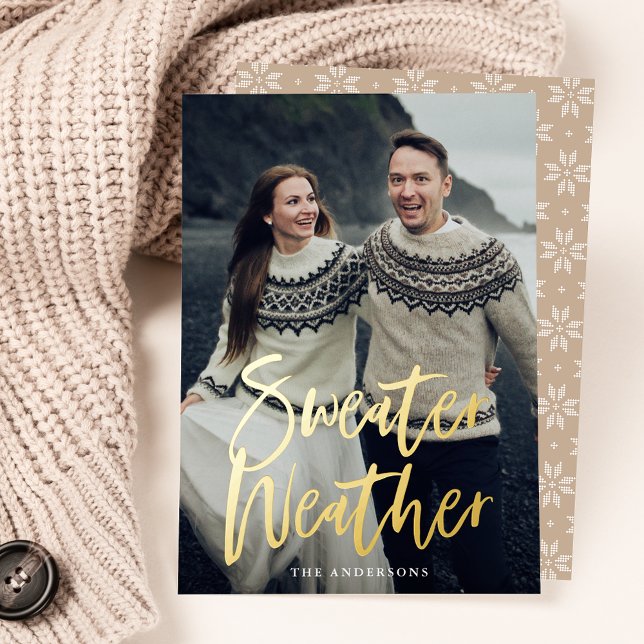 Beige Sweater Weather Photo Foil Holiday Card (Creator Uploaded)