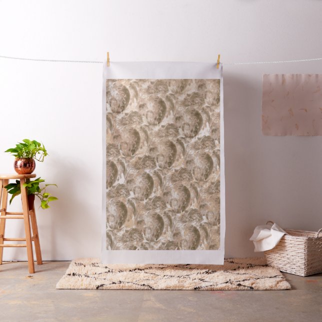 Beige Swirl Wallpaper. Coral Leaf Textile Fabric (In Situ)