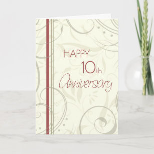Beige Swirls Happy 10th Wedding Anniversary Card