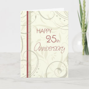 Beige Swirls Happy 25th Wedding Anniversary Card