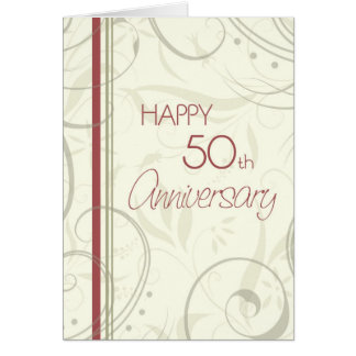 Beige Swirls Happy 50th Wedding Anniversary Card