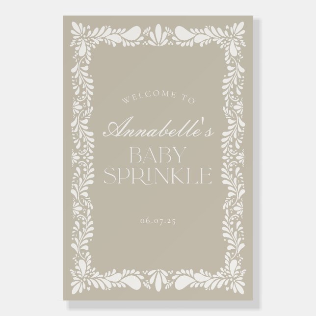 Beige Talavera Tile Baby Sprinkle Welcome Sign (Front)