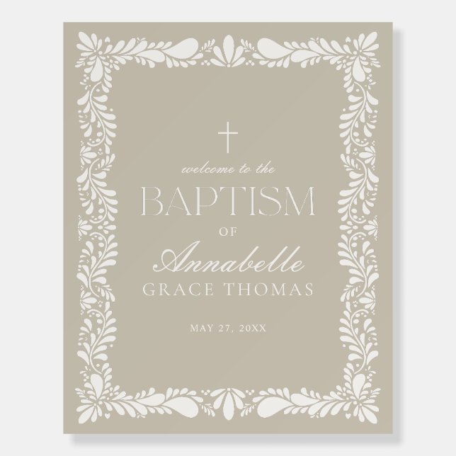 Beige Talavera Tile Fiesta Baptism Welcome Sign (Front)