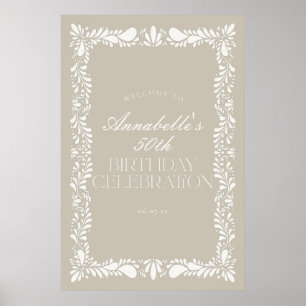 Beige Talavera Tile Fiesta Birthday Party Welcome Poster
