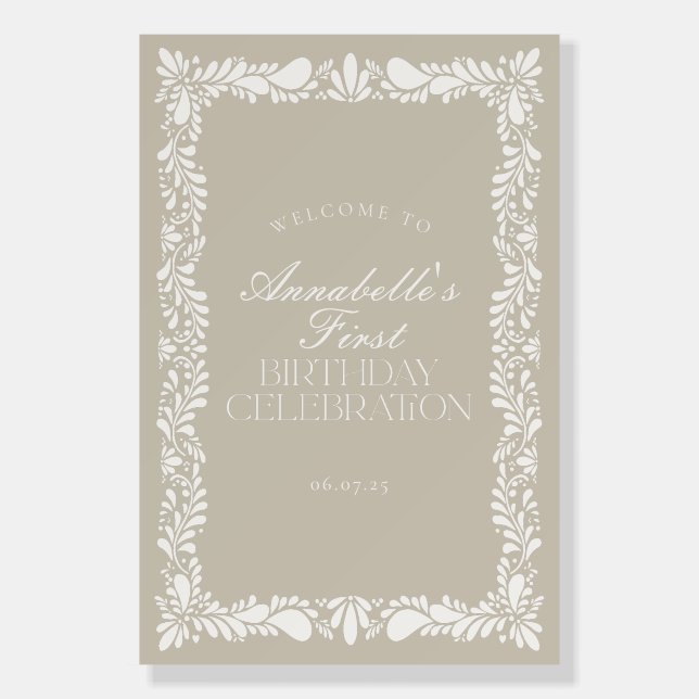 Beige Talavera Tile Fiesta Birthday Welcome Foam Board (Front)