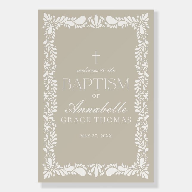 Beige Talavera Tile Spanish Baptism Welcome Sign (Front)