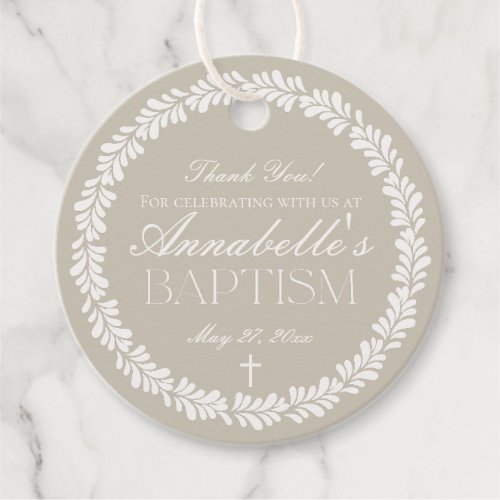 Beige Talavera Tile Spanish Fiesta Baptism Circle Favor Tags