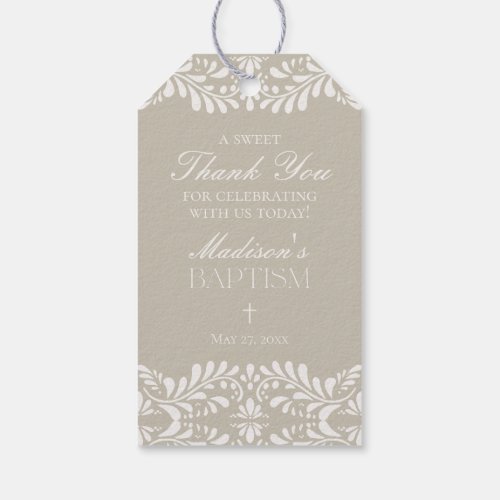 Beige Talavera Tile Spanish Fiesta Baptism Favors Gift Tags
