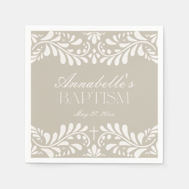 Beige Talavera Tile Spanish Fiesta Baptism Napkins (Front)