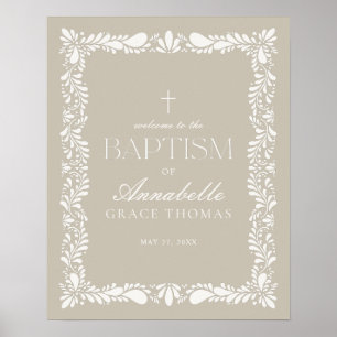 Beige Talavera Tile Spanish Fiesta Baptism Welcome Poster