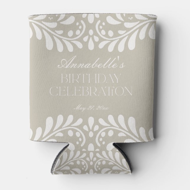 Beige Talavera Tile Spanish Fiesta Birthday Favors Can Cooler (Front)
