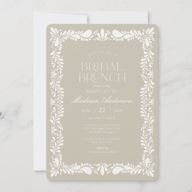 Beige Talavera Tile Spanish Fiesta Bridal Brunch Invitation (Front)