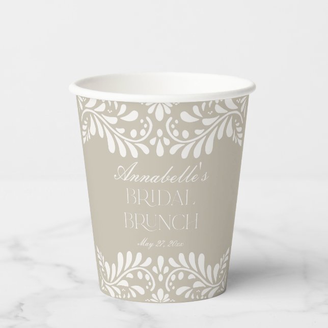 Beige Talavera Tile Spanish Fiesta Bridal Brunch Paper Cups (Front)