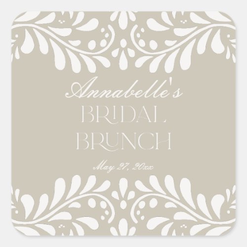 Beige Talavera Tile Spanish Fiesta Bridal Brunch Square Sticker