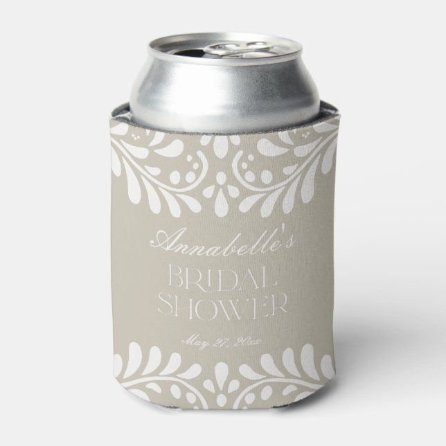 Beige Talavera Tile Spanish Fiesta Bridal Shower Can Cooler (Can Front)