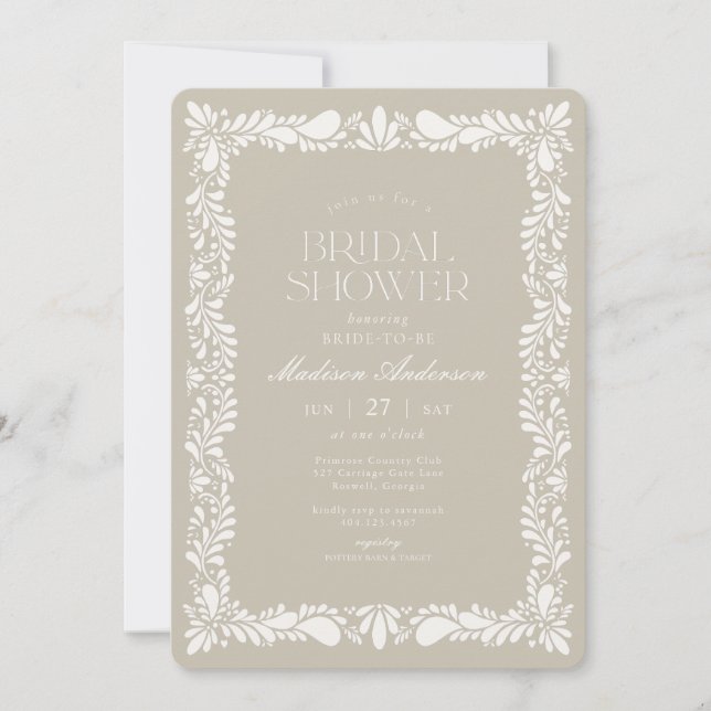 Beige Talavera Tile Spanish Fiesta Bridal Shower Invitation (Front)