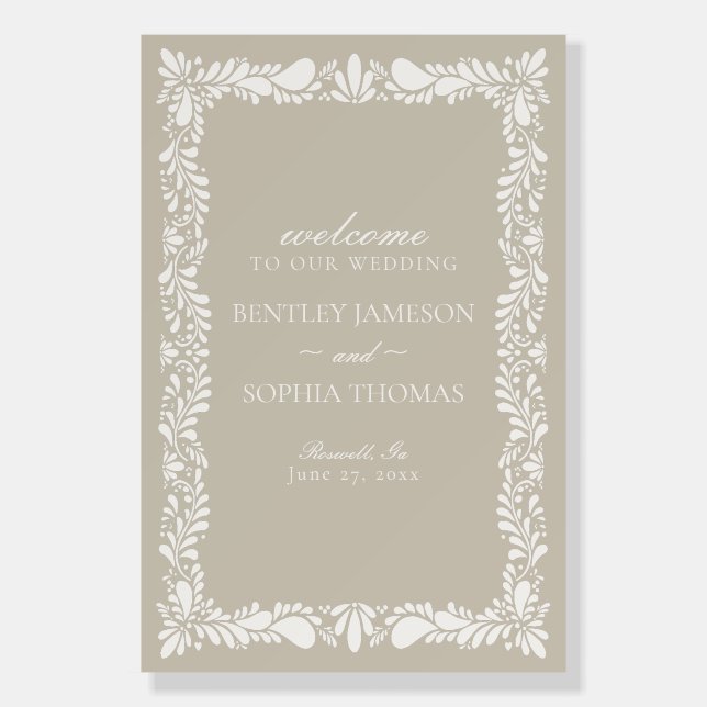 Beige Talavera Tile Spanish Fiesta Wedding Welcome Foam Board (Front)