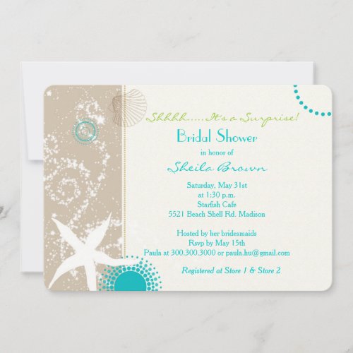 Beige Tan Aqua Beach Surprise Bridal Shower Invitation