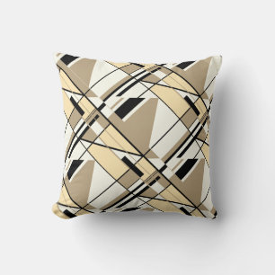 Beige, Tan, Black on White Repeating Design Throw Pillow