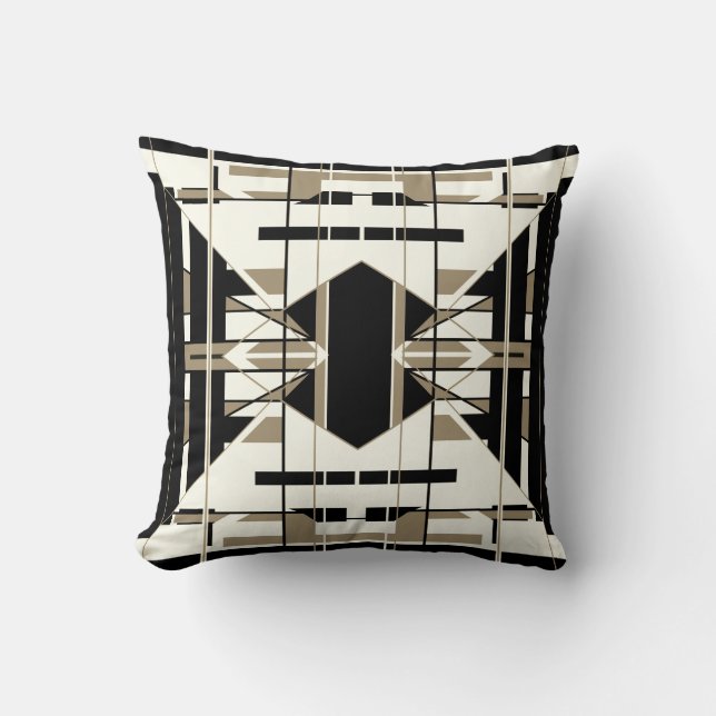 Beige Tan Black Southwest Native American Look Throw Pillow (Front)