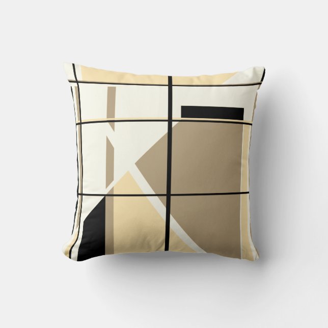 Beige, Tan, Black, White Geometric Window Design Throw Pillow (Front)
