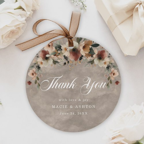 Beige Tan Boho Floral Border Wedding Thank You Favor Tags