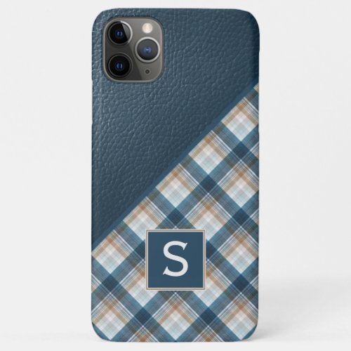 Beige Tan Brown Dark Blue Plaid Gingham Pattern iPhone 11 Pro Max Case