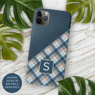 Beige Tan Brown Dark Blue Plaid Gingham Pattern iPhone 11 Pro Max Case