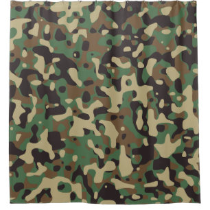 Beige, Tan Brown, Green, Dark Gray Camo Camouflage Shower Curtain