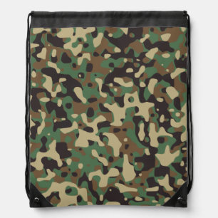 Beige, Tan Brown, Green, Gray Woodland Camouflage Drawstring Bag