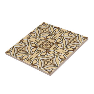 Beige Tan Brown Taupe Ivory Ethnic Tribe Art Ceramic Tile