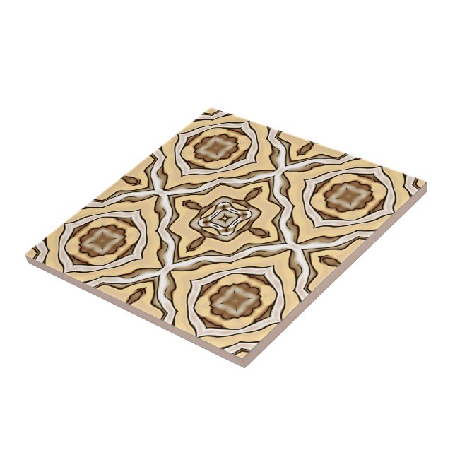Beige Tan Brown Taupe Ivory Ethnic Tribe Art Ceramic Tile (Side)