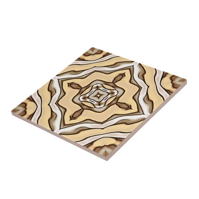 Beige Tan Brown Taupe Ivory Ethnic Tribe Art Ceramic Tile (Side)