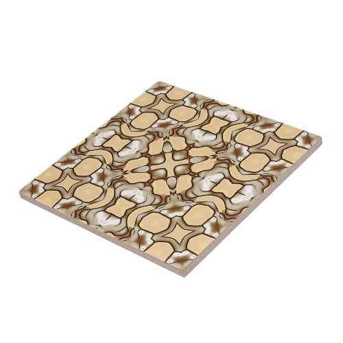 Beige Tan Brown Taupe Ivory Ethnic Tribe Art Ceramic Tile